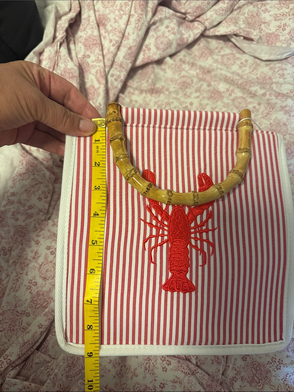 Blue and White Gingham Dress with Red embroidered lobsters. And matching purse. - Picture 12 of 12